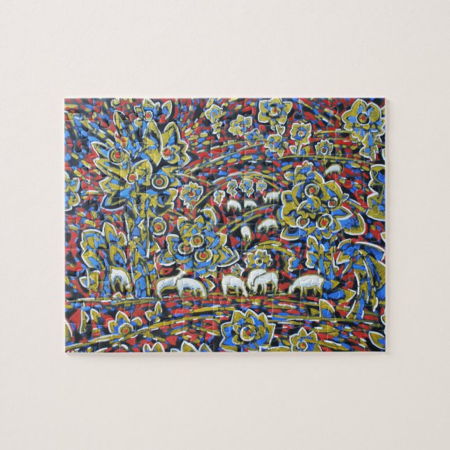 Paisaje con rompecabezas muy difícil de las ovejas (Horizontal)