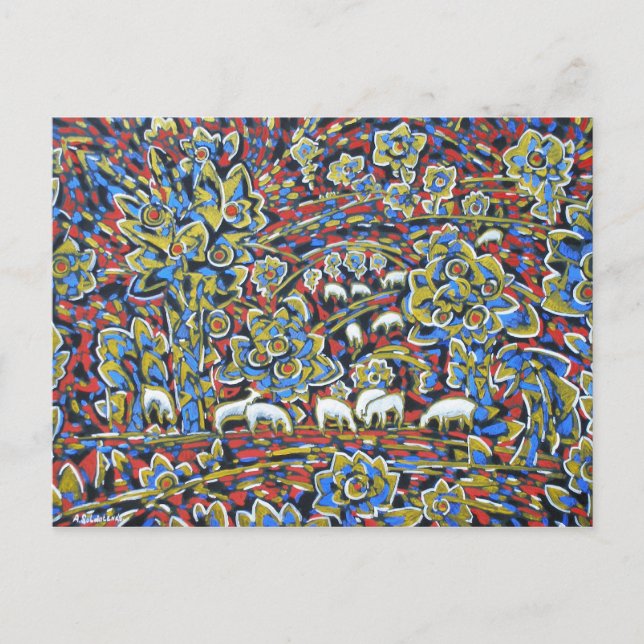 Paisaje con tarjeta postal de ovejas (Anverso)