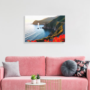 Paisaje costero al atardecer: arte mural dramático