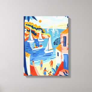 Paisaje Costero: Arte Favista con Veleros y Casas
