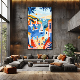 Paisaje Costero: Arte Favista con Veleros y Casas