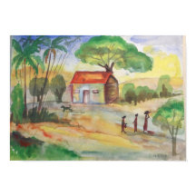 Paisaje de Aldea Acuarela – Arte de Pared Rural