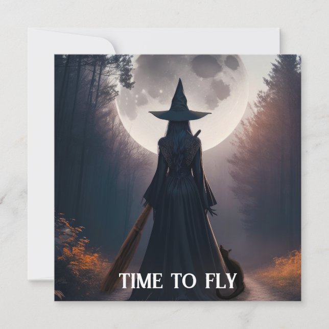 Paisaje de Bruja de Otoño con Gato Negro bajo Luna (Anverso)