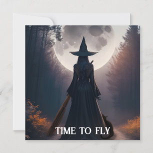 Paisaje de Bruja de Otoño con Gato Negro bajo Luna