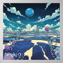 Paisaje de burbujas azules Poster arte de pared