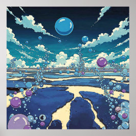 Paisaje de burbujas azules Poster arte de pared