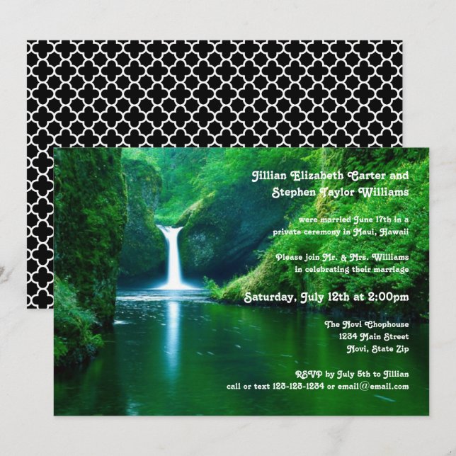 Paisaje de cascada Foto - Invitación Boda (Anverso / Reverso)