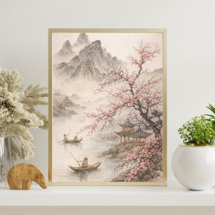 paisaje de flor de cerezo arte de montaña asiáti