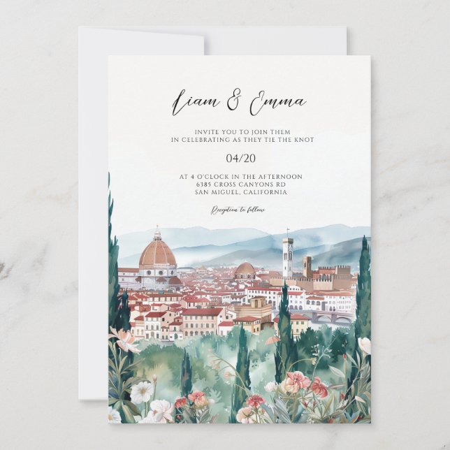 Paisaje de Florencia Italiana Invitación a la Boda (Anverso)