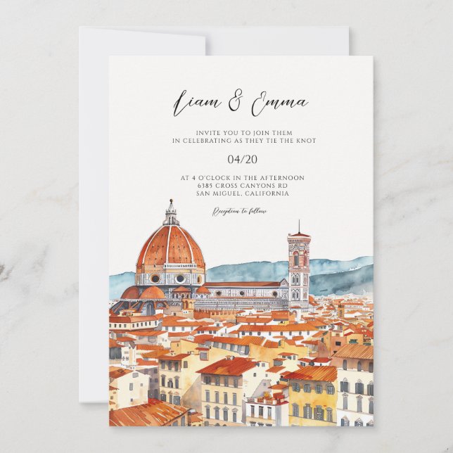 Paisaje de Florencia Italiana Invitación a la Boda (Anverso)