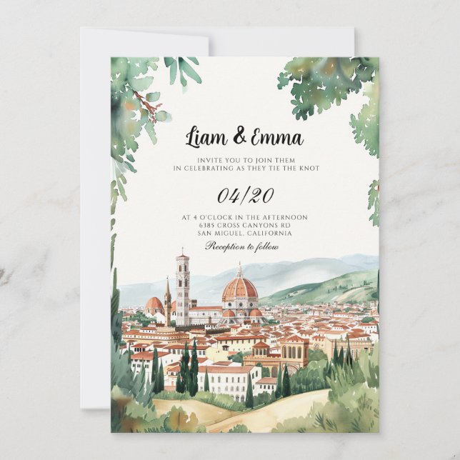 Paisaje de Florencia Italiana Invitación a la Boda (Anverso)
