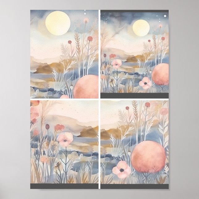 Paisaje de flores con luna 1 de 2 Posters (Frente)
