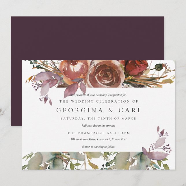 Paisaje de invitación a la boda de maritero y ciru (Anverso / Reverso)