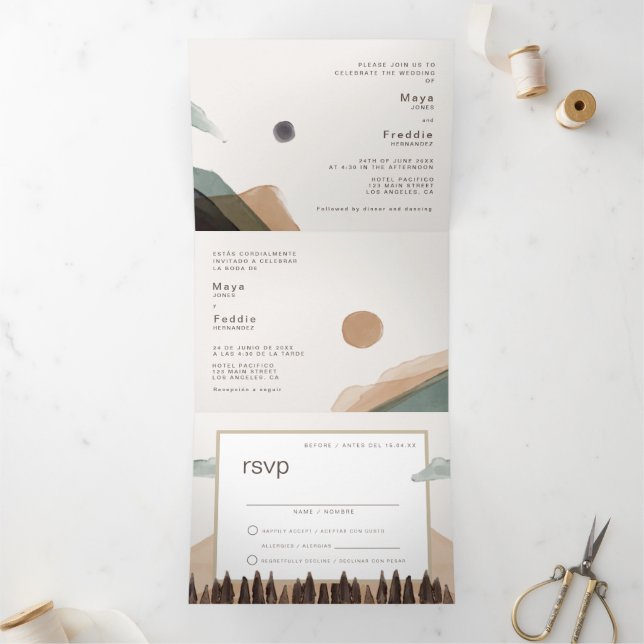 Paisaje de la invitación a la boda bilingüe todo e (Interior)