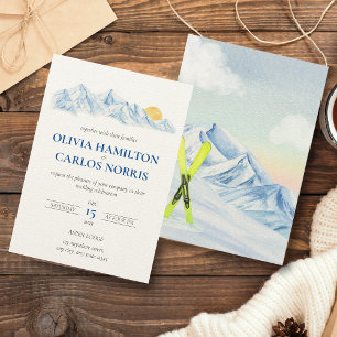 Paisaje de la montaña Ski Boda Watercolor Mountain