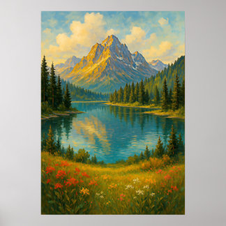 Paisaje de lago de montaña Impresión de arte | Sce