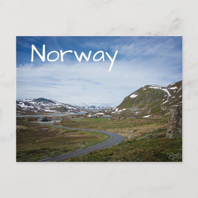 Paisaje de montaña en postal de Noruega (Anverso)