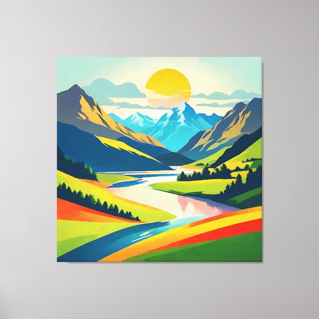 Paisaje de montaña retro Arte de pared acrílico (Anverso)