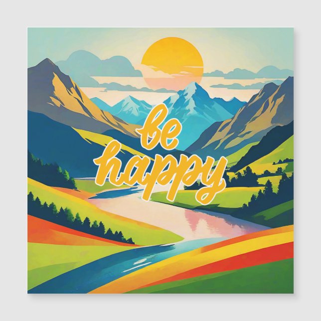 Paisaje de montaña retro "Be Happy" (Anverso)