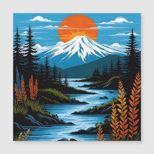 Paisaje de montaña Retro Ilustracion Azul Rojo
