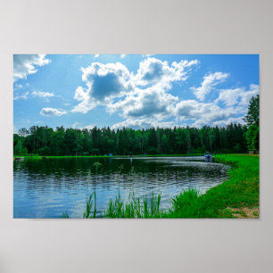 Paisaje de Naturaleza Lago Nube Bielorrusia Póster