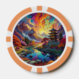 Paisaje de Pagoda y ColoresChip de póquer