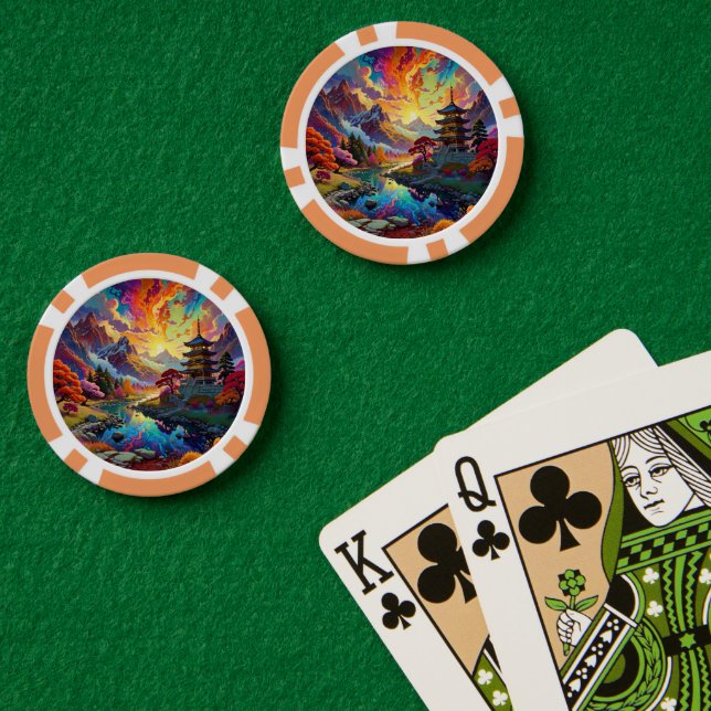 Paisaje de Pagoda y ColoresChip de póquer (Mesa de Poker (Doble))