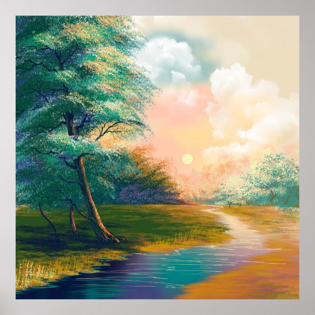 Paisaje de pintura de arte digital, río en la prim (Frente)