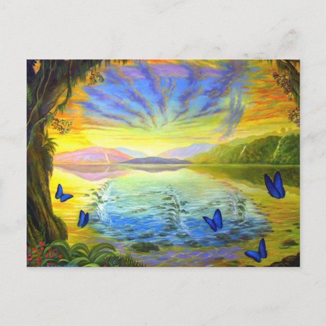 Paisaje De Postales Con Mariposas Y Río (Anverso)