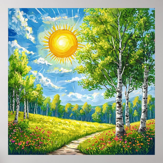 🌞 Paisaje de pradera soleado para decoración de h (Frente)