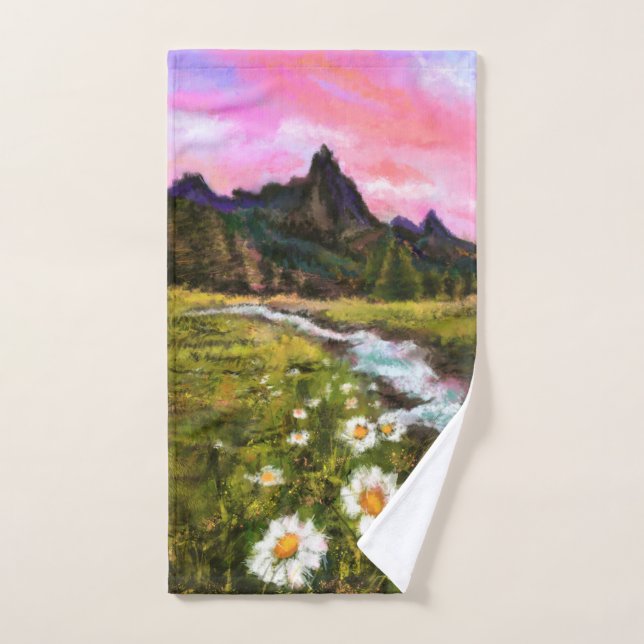Paisaje de primavera - Flores - Pintura original (Toalla de mano)
