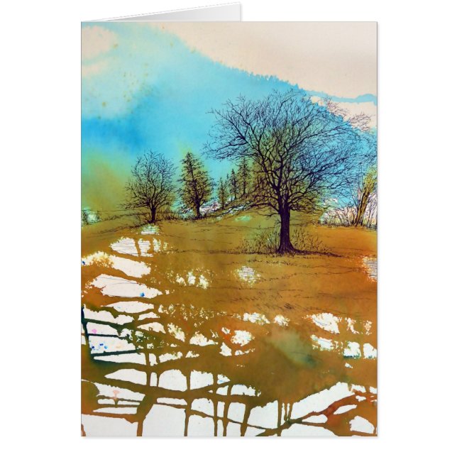 Paisaje de tinta de árbol acuarela otoño (Frente)