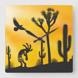 Paisaje del desierto Reloj de pared cuadrado de Ko