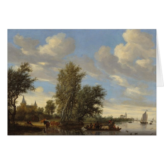 Paisaje del río con el transbordador, 1649 (aceite (Anverso (Horizontal))