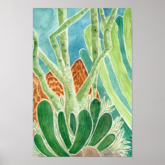 Paisaje Desierto Con Impresión De Acuarela De Cact