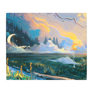 Paisaje fantástico arte mural Metalizado de 24"x 2