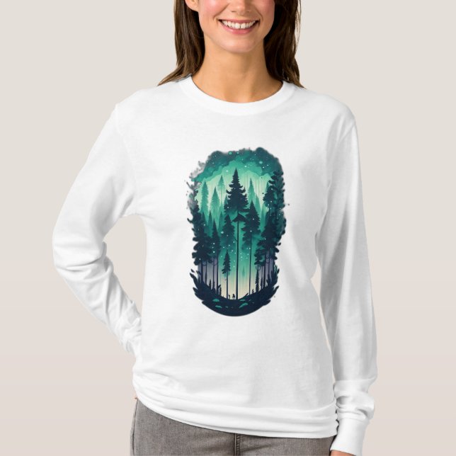 Paisaje forestal de pinos camiseta de manga larga  (Anverso)