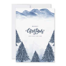 Paisaje invernal blanco azul Navidad Felicitación