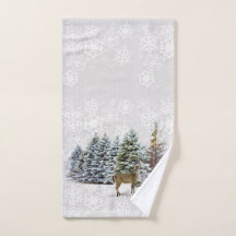 Paisaje Invernal Ciervos y Pinos Navideños