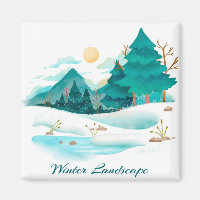 Paisaje invernal de 2 pulgadas cuadrado imán