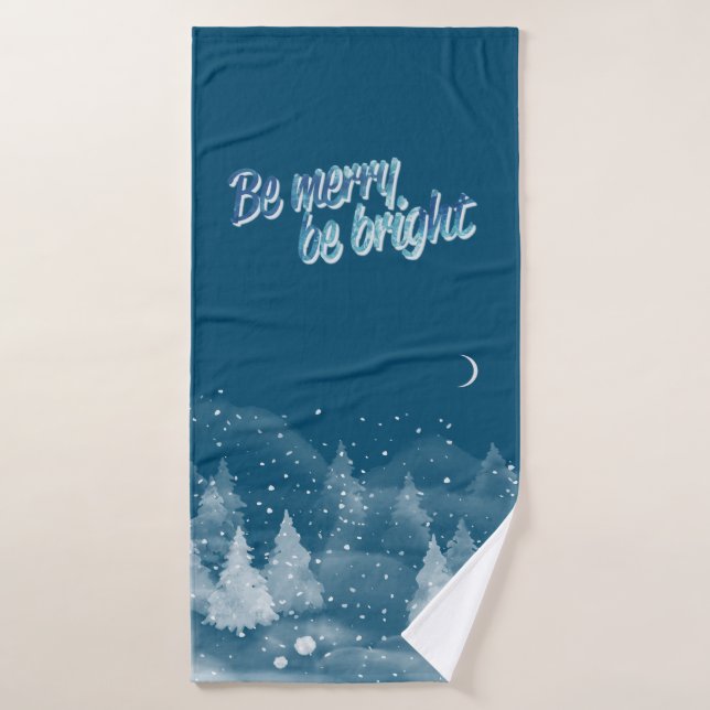 Paisaje invernal Nieve azul vacaciones (Toalla de baño)