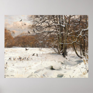 Paisaje invernal vintage con cuervos arte al óleo