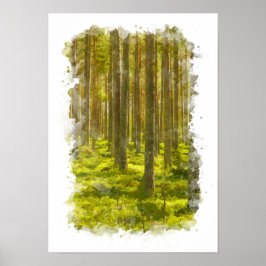 Paisaje natural del bosque - Póster de acuarela