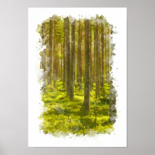 Paisaje natural del bosque - Póster de acuarela