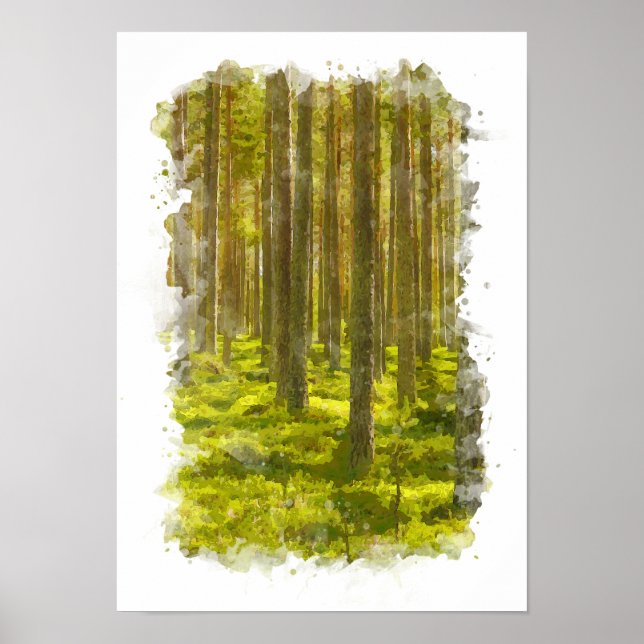 Paisaje natural del bosque - Póster de acuarela (Frente)