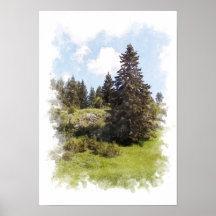 Paisaje natural del bosque - Póster de acuarela