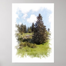 Paisaje natural del bosque - Póster de acuarela