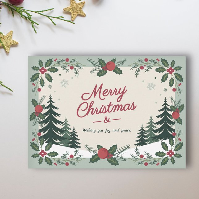 Paisaje nevado y árboles de flores - Feliz Navidad (Snowy Landscape & Fir Trees - Merry Christmas Holiday Card)