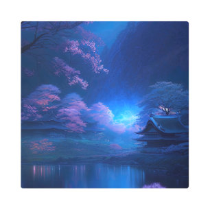 Paisaje nocturno japonés, arte digital