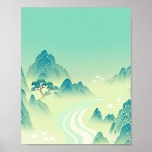 Paisaje oriental sereno - arte de montaña Minimali